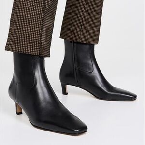 ALOHAS Classic Black Leather Kitten Heel Boots Nash Square Toe Ankle Boot Anthro